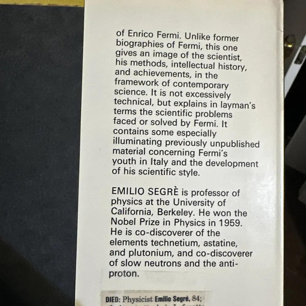 Enrico Fermi Physicist - Emilio Segrè / 1970‎ Hardcover / RJM